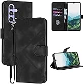 JHWVVTF for Samsung Galaxy A16 5G Phone Case Wallet, Card Holder Leather Kick-Stand, Wrist Strap, Magnetic Closure, Shockproof Protective Pattern Flip Cover (Black)