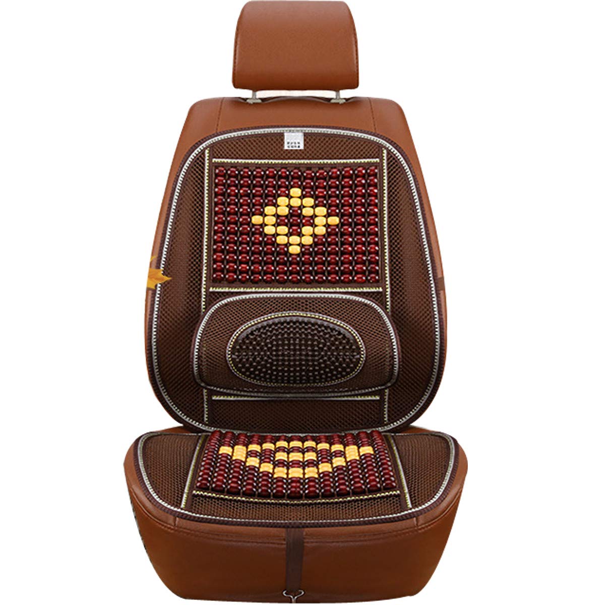 Wood Beaded Comfort Seat Cover with Cooling Ventilated Mesh Lumbar Back Brace Massage Support Cushion for Car Seat Chair
