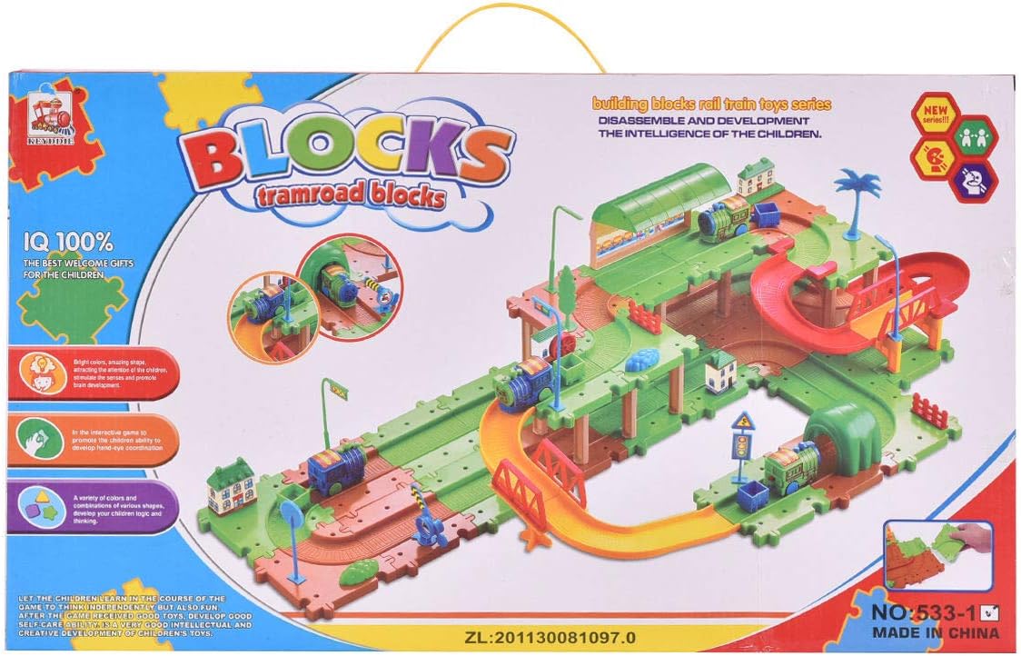 Squareisle 71 Pieces Stem Railway Train Building Blocks Learning Brick Tracks, Multi-Color - Educational Toys for Kids Suitable for Children Age of 3-8 Years Old
