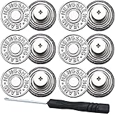 6pcs Silver Buttons pins for Loose Jeans, 17 mm No-Sew Nailess Removable Metal Jeans Buttons Replacement, Adjustable Metal Pants Button Tightener,Repair Combo Thread Rivets and Screwdrivers