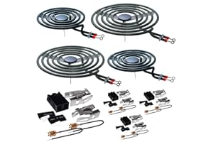 Ansoon MP22YA Electric Range Burner Coil Element Unit Set (2 pcs MP15YA 6" and 2 pcs MP21YA 8") with 4 Pack 330031 Surface Element Receptacle Kit Replacement Compatible for Whirlpool Ranges/Stoves
