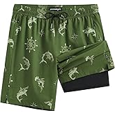 maamgic Mens Swim Trunks with Compression Liner 9 Inch Recycled Stretch Bathing Suit with Zipper Pockets Quick Dry Swim Short