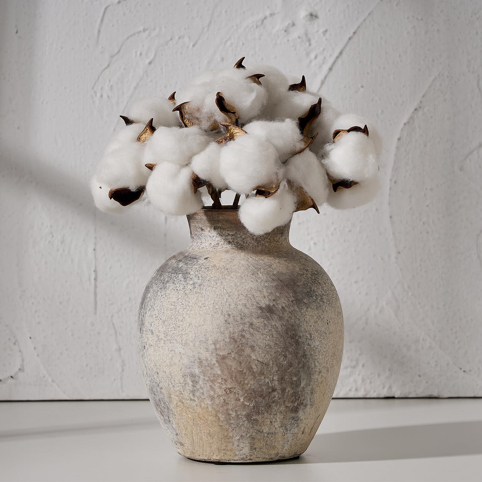 Photo 1 of SIDUCAL Ceramic Decorative Flower Vase | 6 Inch Pottery Rustic Farmhouse | Boho | Whitewashed Terracotta Vase for Home Decor, Table, Living Room, Bathroom, Shelf, Mantel Decoration