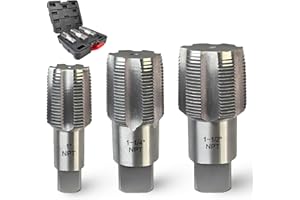 3-Piece NPT Pipe Tap Set, 1", 1-1/4", 1-1/2", NPT Tap Carbon Steel Hand Threading Plumbing Tap Set for Accurate Threads, Asso