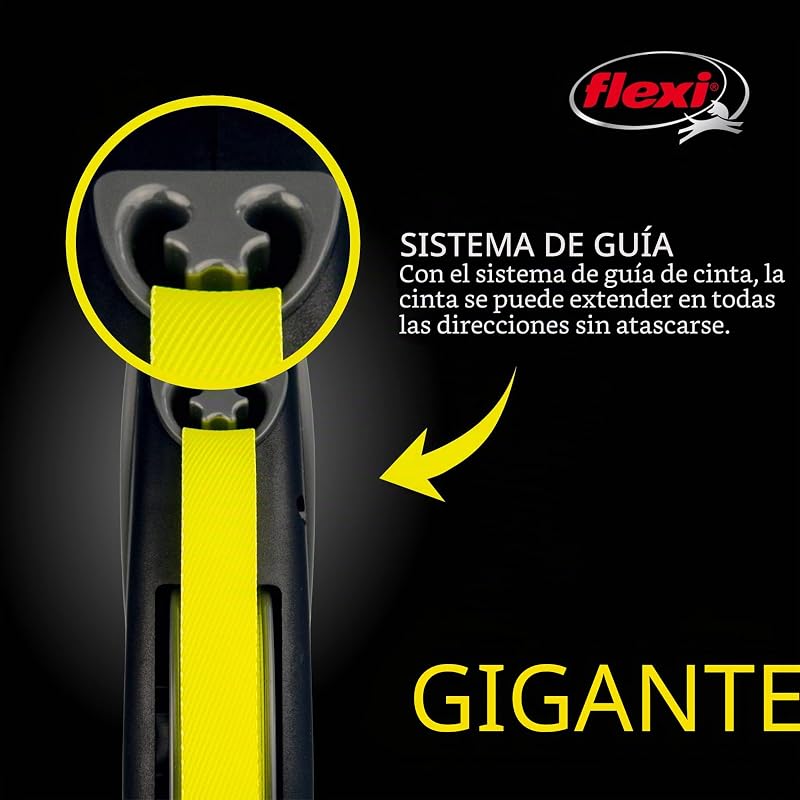 USA - Correa retráctil Gigante de neón para Perro (Cinta), ergonómica, Duradera y sin enredos, para Perros de hasta 50 kg, 7 Metros, Grande, Color Negro