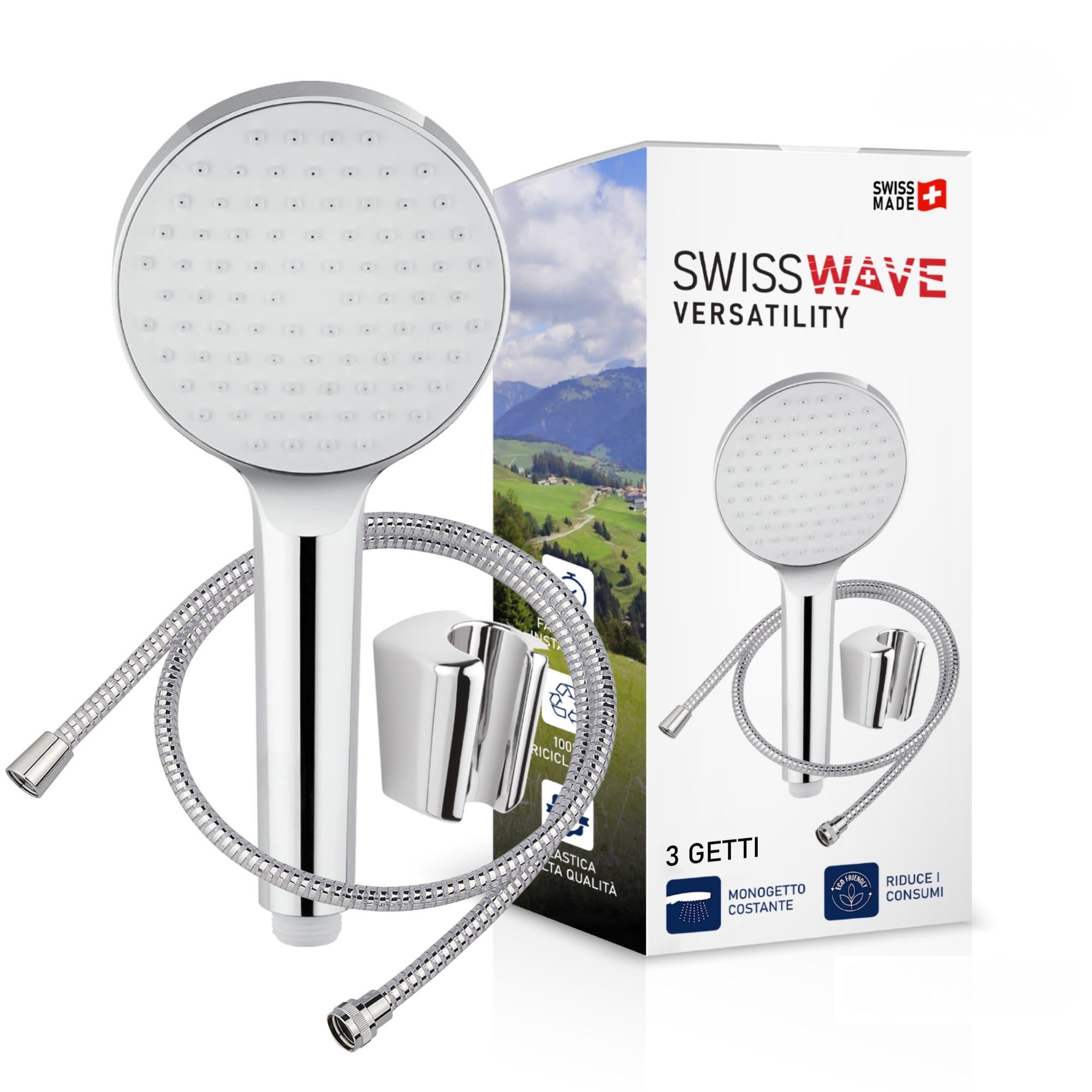 SwissWave Kit Vasca doccia 3F Bath Set with Handshower 3 Jets, Chrome