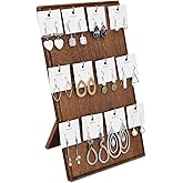 Ikee Design Wooden Jewelry Display Stand with 12 hooks, Earring Display with Hooks, Bracelet, Earring, Keychain Stand for Selling,7.8W x 7.8D x 15.9H in, Brown Color
