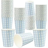 DTFMZOV 50 Pcs Gingham Paper Cups 8 oz, Disposable Gingham Cups, Blue Checkered Cup for Hot Cold Beverage Baby Shower Birthday Party Supplies Decorations (Blue)