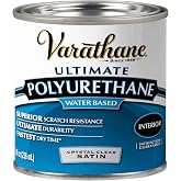Varathane Water-Based Ultimate Satin Polyurethane | Water-Based, Crystal Clear Interior Wood Protection, Fast Dry Time, Scratch Resistance, Covers Up to 62 Sq Ft, Half Pint