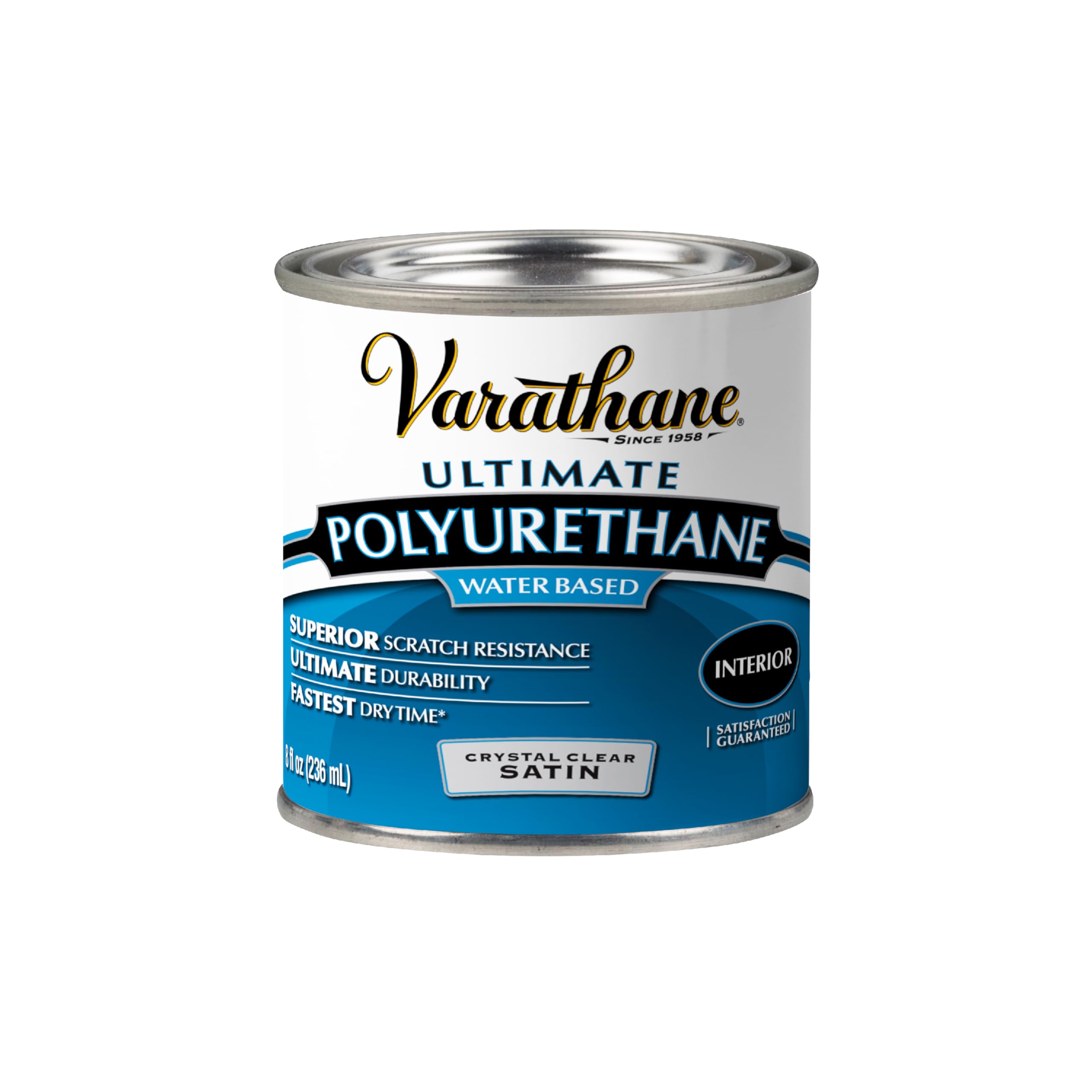 Rust-Oleum Varathane 200261H 1/2-Pint Interior Crystal Clear Water-Based Polyurethane, Water-Based Satin Finish