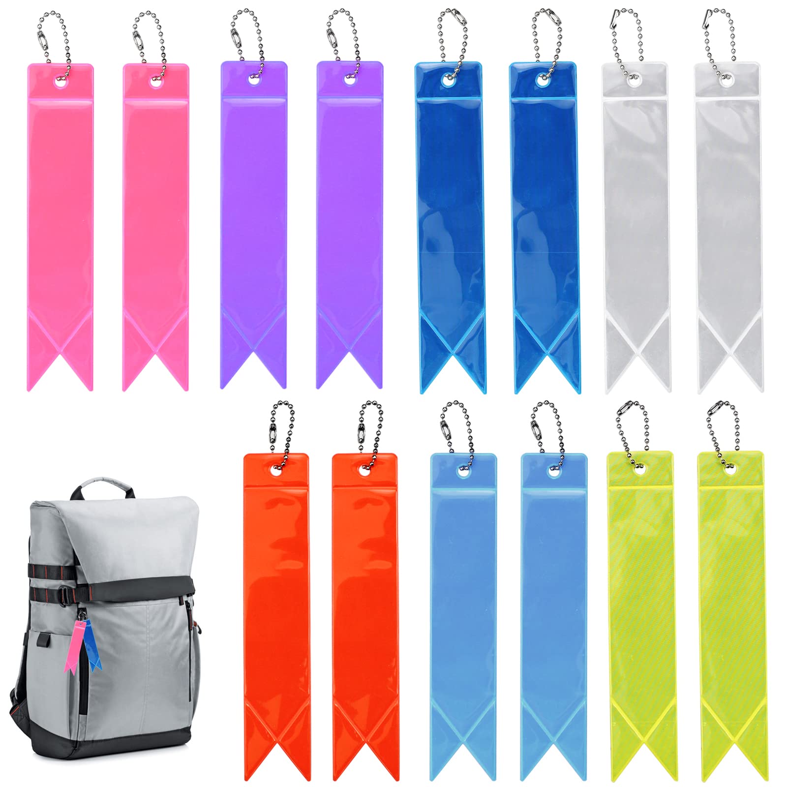 Hocadrv 14 Pcs Safety Reflectors Pendants,Safety Reflector with Chains,Reflective Keychain,Kids Reflector Pendant for School Bag, Cycling, Walking, Running, Backpack, Dog Walking (7 Colors)
