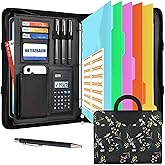 NATISERAUM Portfolio Binder 3 Ring Includes Pen and 5 Dividers with 10 Pockets, Padfolio Organizer with Zipper for Men and Women, Includes A4 Notepad for Business, School, Work