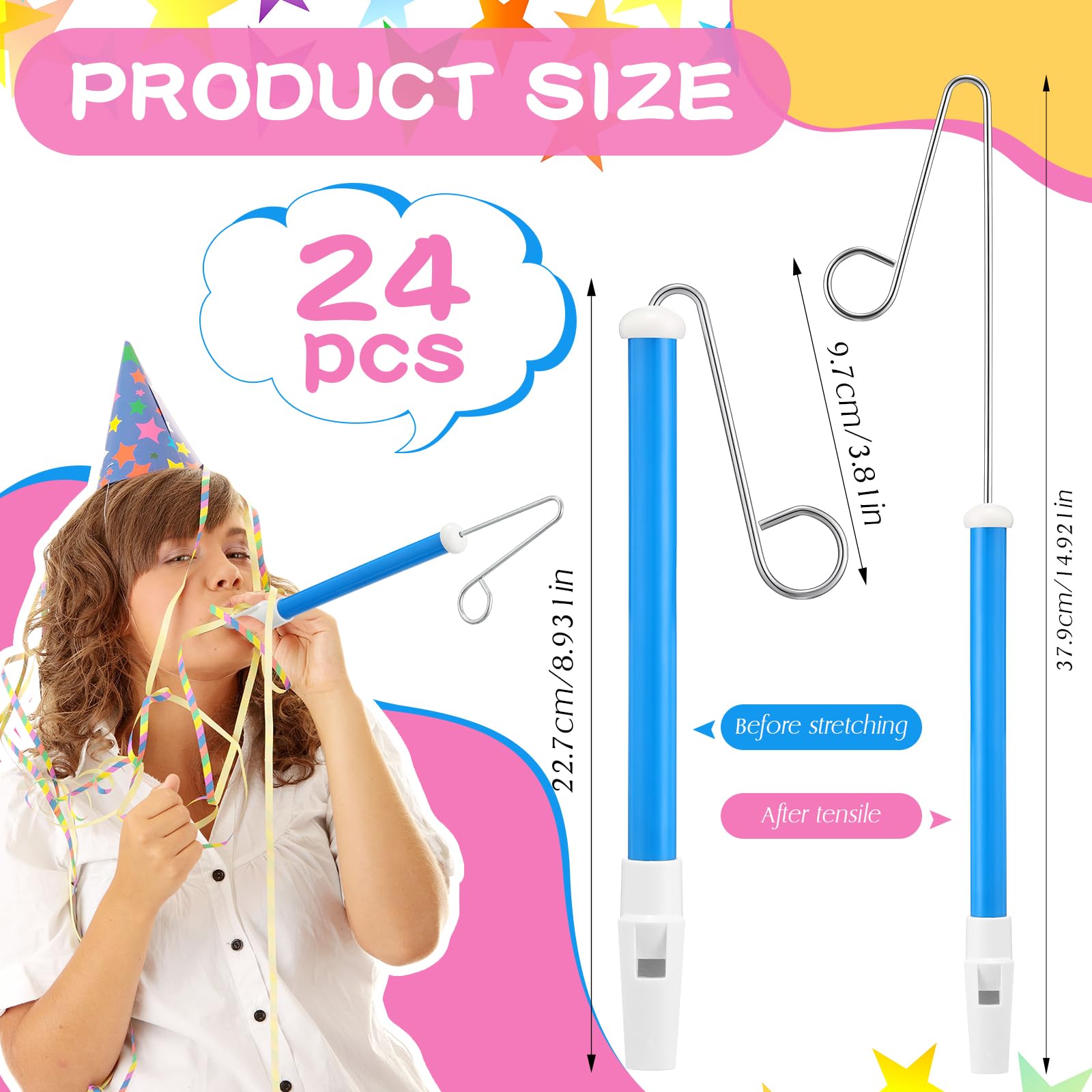 Syhood 24 Pcs Slide Whistle for Adults Instrument Toy Plastic Metal Musical Slide Whistles for Kids Party Favors Boys Girls Games School Prizes Birthday Gift, 4 Colors