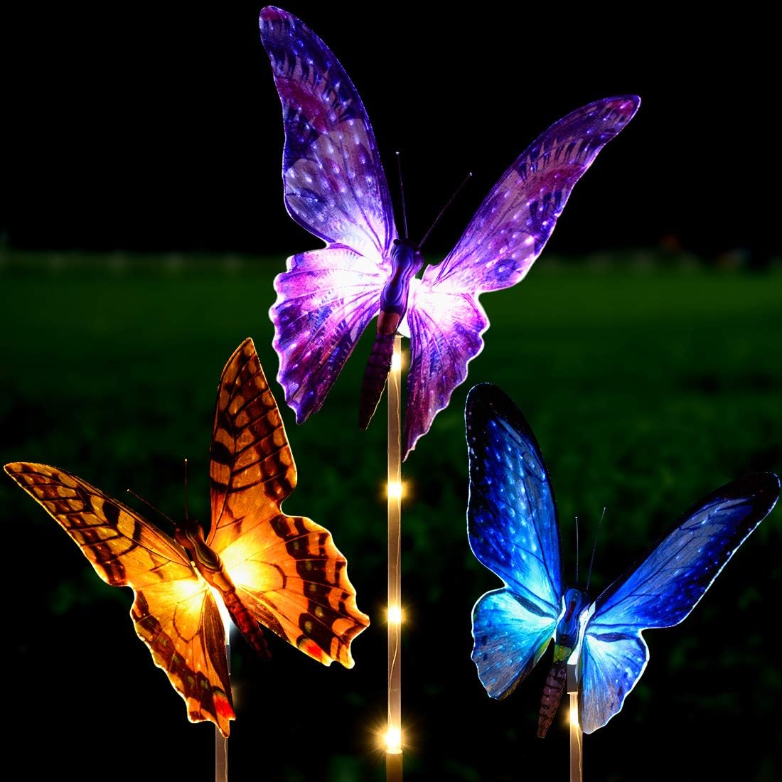 Solar Garden Lights Outdoor - Kearui 3 Pack Solar Stake Light with Fiber Optic Butterfly Decorative Lights, Multi-Color Changing LED Solar Lights for Garden Decorations, Garden Gifts
