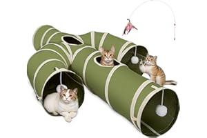 Ownpets Cat Tunnel Large 12 inch Diameter, Cactus-Shaped Cat Tunnel Toy, Sturdy Oxford Fabric Collapsible Cat Tunnels for Indoor Cats, Interactive Peek Hole Pet Tunnel Tube with Cat Wand Toy, Green