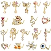 TAMHOO 18Pcs Nose Rings - L Shape, Butterfly & Heart Designs - Gold Nose Studs for Women
