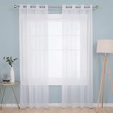 Deconovo Voile Curtains Semi Transparent Eyelet Panels 2 Pack White 55 x 71 Inch view 2