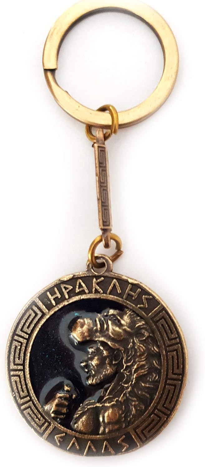 IconsGr Key Ring Ancient Coin Hercules Shield Pegasus Keychain Blue, Gold