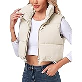 Polu Women's Cropped Puffer Vest Jacket Sleeveless Winter High Stand Collar Lightweight Vest for Women with Zip Gilet