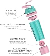 Artoid Mode 720ml Aqua Pink Protein Shaker Bottle with Storage Box view 2