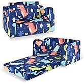 ONEKUKA Kids Couch Sofa Toddler Sofa Dinosaur 2-in-1 Foldable Toddler Couch Bed Flip Open Kids Chair for Playroom Bedroom Gift Boys Girls