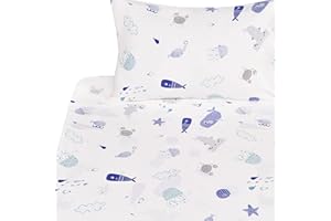 J-pinno Sea Animal Fish Whale Underwater World Cute Cozy Fun Twin Sheet Set for Kids Girls Children100% Cotton Flat Sheet + Fitted Sheet + Pillowcase Bedding (10, Twin)