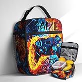 Luixdie Game Lunch Box for Boys Fire Video Game Lunch Bag for Kids Girls Insulated Reusable Portable Lunch Box for Men Women Adults School Travel Picnic Hiking Beach