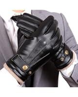 WARMEN Mens Touchscreen Texting Winter PU Faux Leather Gloves Driving Long Fleece Lining Black - Wool/Cashmere Blend Cuff