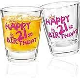 SAIAOKJ 21st Shot Glass, Happy 21st Birthday Gifts for Her - Celebrate Turning 21, 2Pack 1.75Oz Funny Shot Glasses Happy 21 Birthday Decorations Ideas for Women, Friend, Daughter, Sister, Co-Worker