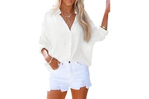 AISEW Womens Button Down V Neck Collared Shirts Dressy Casual Long Sleeve Roll Up Blouses Loose Cover Ups Tunic Tops