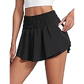 CRZ YOGA Ruffle Skirt Overlay Athletic Shorts for Women - High Waisted Flowy for Workout Running Tennis with Zip Pocket