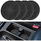 4 Pack Car Cup Holder Coasters, Cute and Creativity Cup Holder Insert Coaster Car Interior Accessories-2.75 inch Silicone Anti Slip Spider Web Car Coaster-Universal
