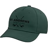 St. Andrews Scotland Crossed Clubs and Golf Ball Black Print Adjustable Baseball Hat