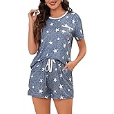 ESKTJH Pajama for Women 2 Piece Short Sleeve Sleepwear Tops and Shorts Pj Lounge Set with Pockets