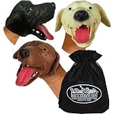 Schylling Dogs Stretchy Hand Puppets Brown, Beige (Tan) &amp; Black Gift Set Bundle with Exclusive Matty's Toy Stop Storage Bag - 3 Pack
