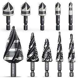 THINKWORK 5 Pcs Four Spiral Flute Step Drill Bit