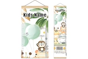 FCZ Personalized Kids Name Growth Chart Ruler for Wall for Boys Girls Wood Frame Height Measure Chart 13.4x56 in Linen Hangin
