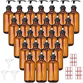 Tanlade 24 Pcs 8 oz Glass Pump Bottle Empty Bottle Glass Soap Dispenser with Pump Refillable Containers and Labels Funnels for Essential Oils Cleaning Products Lotions Conditioner(Amber)