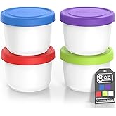BALCI - 8oz Mini Ice Cream Containers with Silicone Lids (Set of 4) - Freezer Food Storage Containers, Reusable, LeakProof, For Homemade IceCream Containers - Blue, Red, Green, Purple