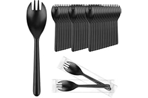 EUSOAR Disposable Forks and Spoons Bulk, 50pcs Plastic Spork 5.5"x1.2" Heavy Duty Cutlery Serving Fork Spoons, Dessert Spork 