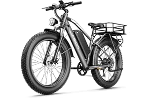 Jasion EB5 MAX Electric Bike for Adults with 1500W Peak Motor, 48V 15Ah (720Wh) Battery Electric Mountain Bike, 26'' x 4'' Fat Tire Ebike, 28+MPH Speed, Cruise Control, with Fenders, Rear Rack