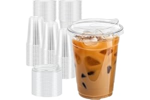 Clawsoff 16 oz 100 Pack Clear Plastic Cups with Lids, Sturdy Iced Coffee Cups with Sip Lids, Disposable Food Safe Smoothie Cup for Cold Drinks, Juice, Milkshake