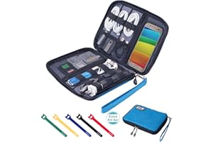 SUNSIR Travel Cable Organizer Bag Waterproof Portable Electronic Accessories Organizer for USB Cable Cord Phone Charger Headset Wire SD Card with 5pcs Cable Ties(Blue)