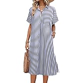HOTOUCH Womens Dress Summer Casual Midi Short Sleeve Button Down Shirt Dresses Loose Beach Cover Up with Pockets