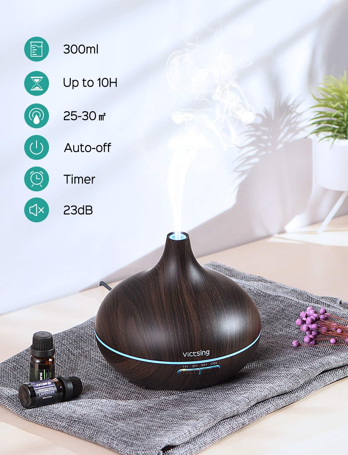 VicTsing VTHM024AB Essential Oil Diffuser, Deep Brown: Home & Kitchen
