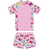 BAOHULU Girls Rash Guard Swimsuit Two Piece Bathing Suit UPF 50+ Short Sleeve Summer Beach Swimwear Size 3-14 Years