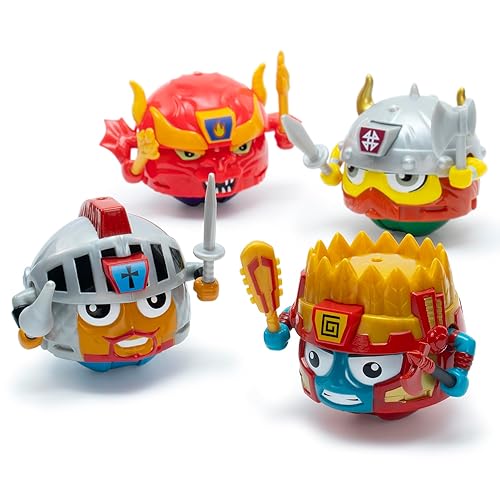 Battle Ballz: Collectors Pack - 4 Warriors (Volcanon, Solar, Ice-Berg, Scorch), Weapon Wielding Toy Characters, Rolling Ball Figures, Kids 5+
