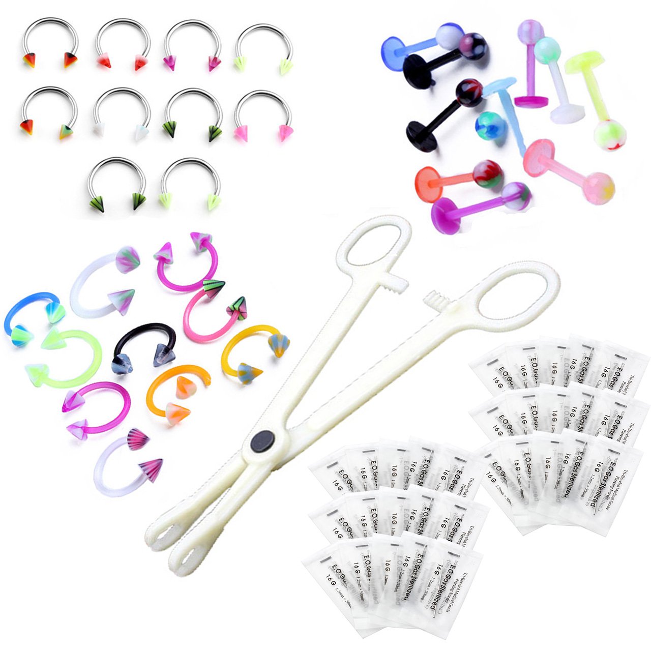 PiercingJ Body Piercing Kit 16G Lip Labret Nose Gauge Piercing Needles