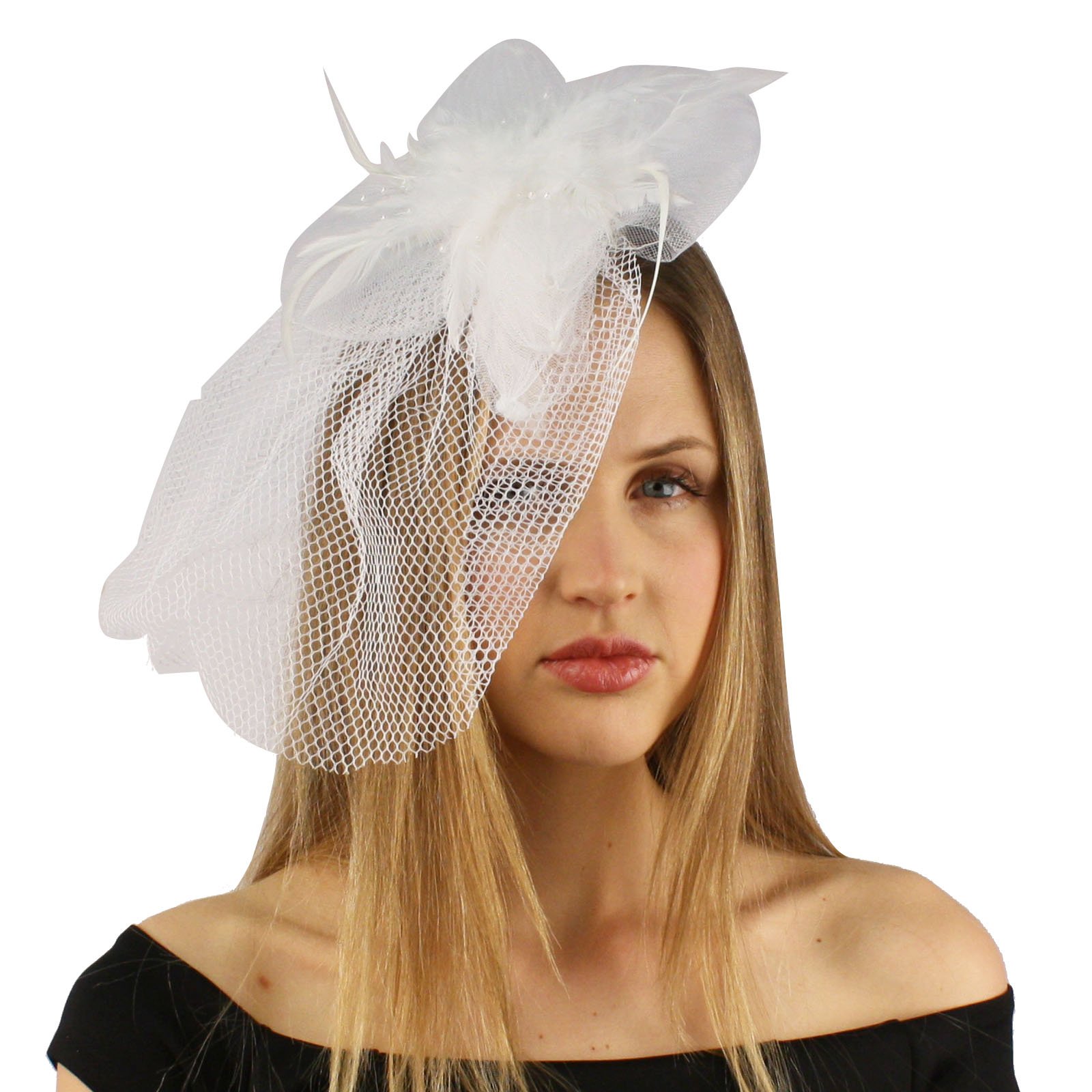 Feathers Beads Fishnet Hat Fascinator 