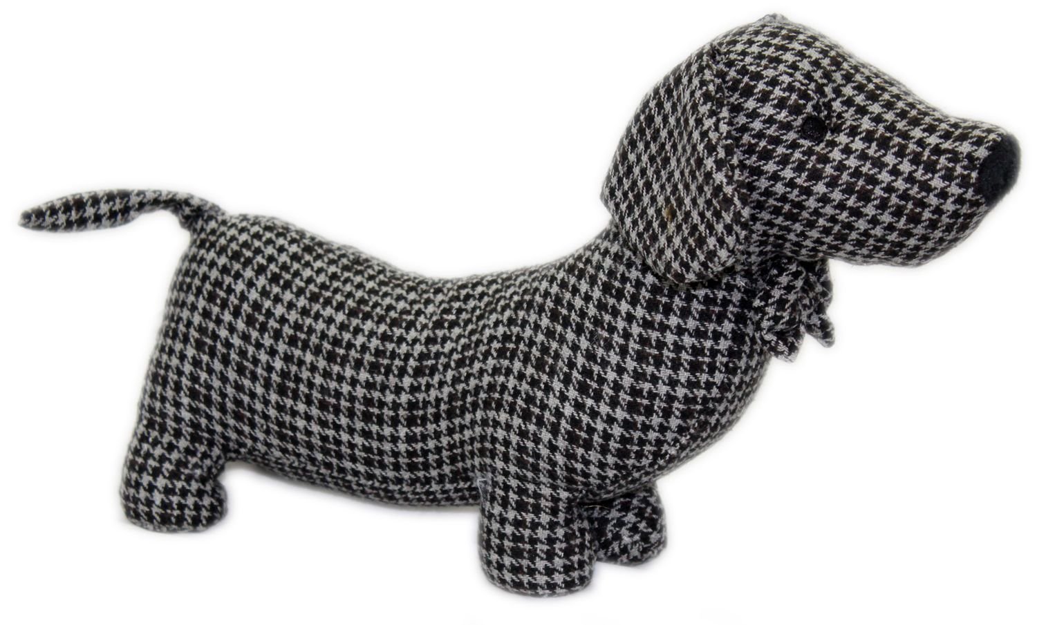 Carousel Home and Gifts Herringbone Fabric Sausage Dog Doorstop 35Cm ~ Black Dachshund Puppy Dog Door Stop